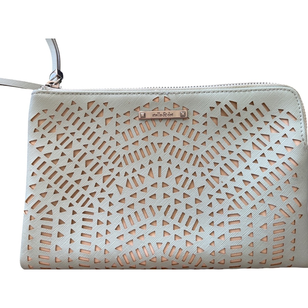 Stella & Dot Laser Cut Powder Blue‎ Clutch with Mirror